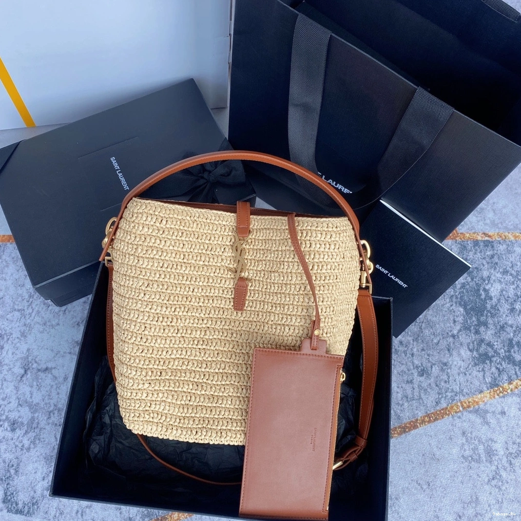 bucket bag-20*25*16CM Le 37 YSL leather-trimmed raffia 0717